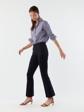 $250 Ann Mashburn Faye Flare Cropped Pant Navy Ponte Knit Size L NWOT